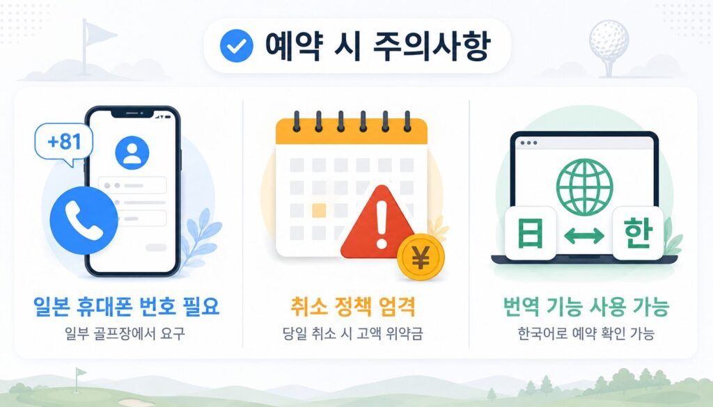 한국 골퍼를 위한 일본 골프장 예약 시 주의사항 3가지: 일본 휴대폰 번호, 취소 정책, 번역 기능
