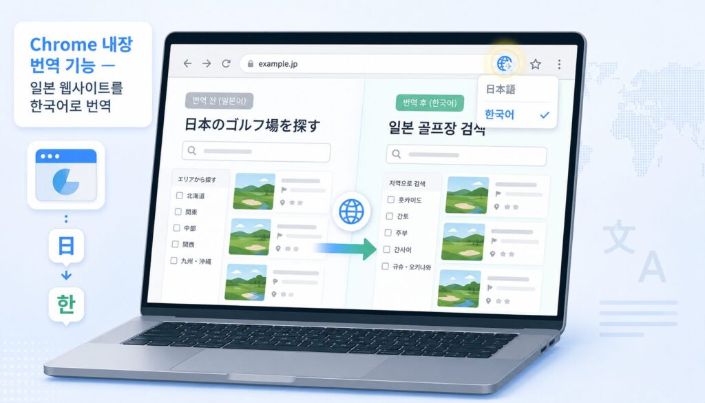Chrome 내장 번역 기능을 사용해 일본 골프장 예약 사이트를 한국어로 번역하는 방법