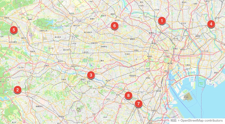 東京都内・近郊のショートコースマップ