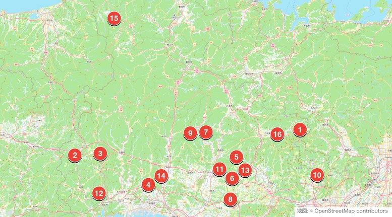 兵庫の格安ゴルフ場16場の位置