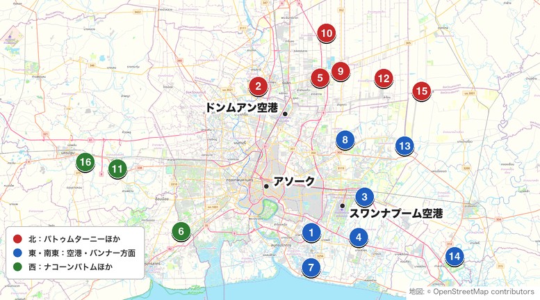 バンコクのゴルフ場16選の位置マップ