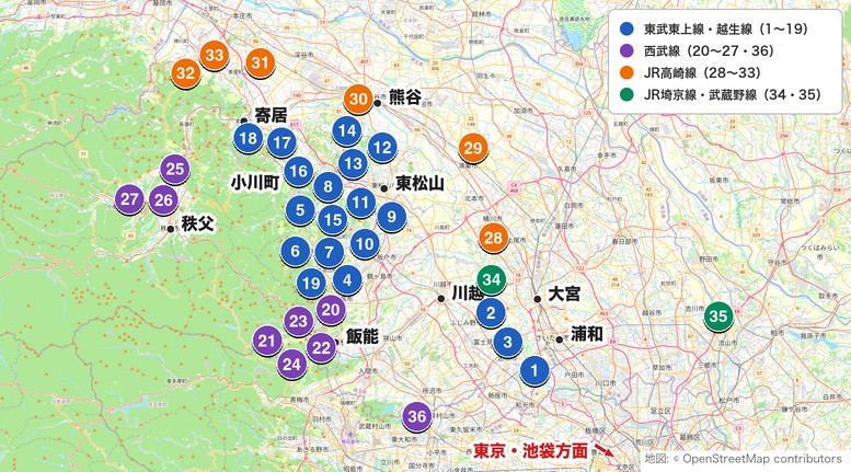 電車で行ける埼玉のゴルフ場MAP(沿線別)