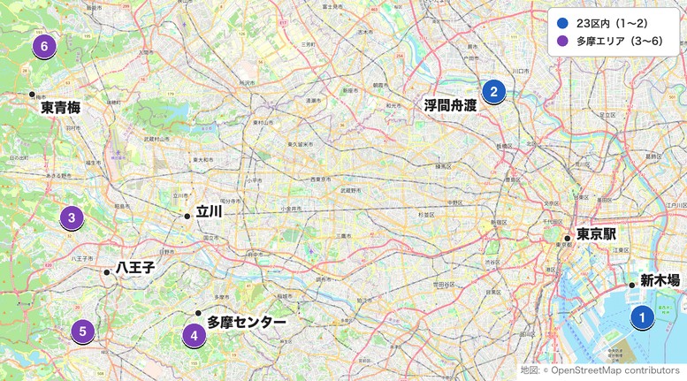 電車で行ける東京のゴルフ場MAP
