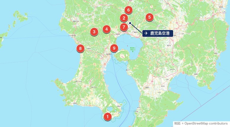 鹿児島の人気ゴルフ場マップ