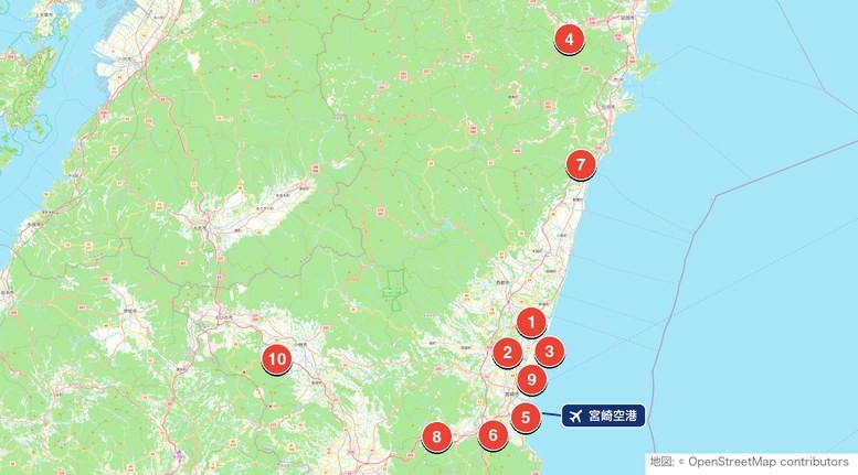 宮崎の人気ゴルフ場マップ