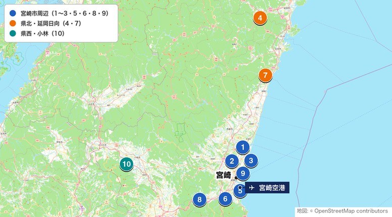 미야자키 인기 골프장 지도